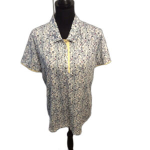 Lady Pinseeker Golf Polo Floral Size XL Yellow Trim